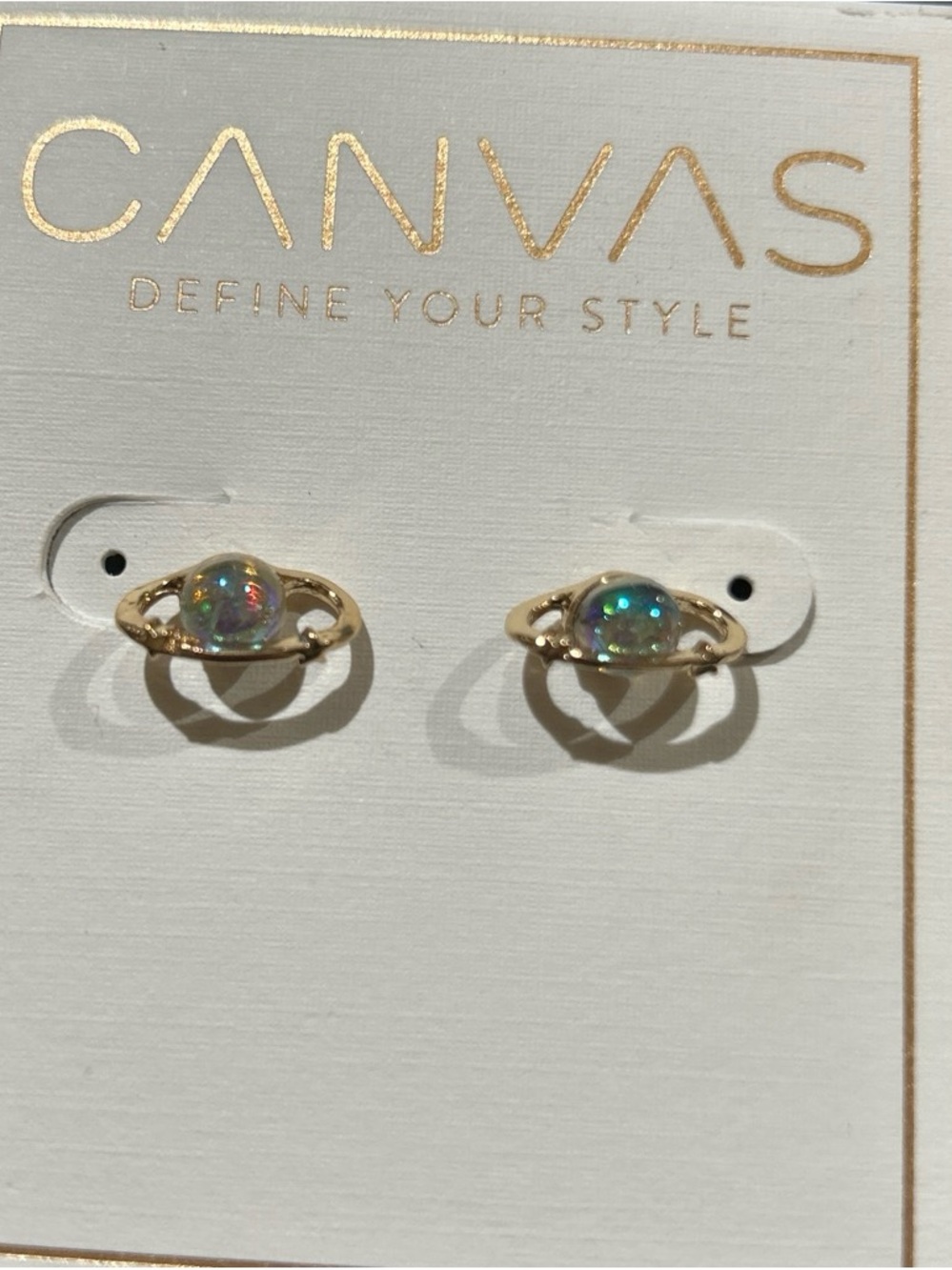Canvas Gold color Saturn Opal like  Stud Earrings - Iridescent